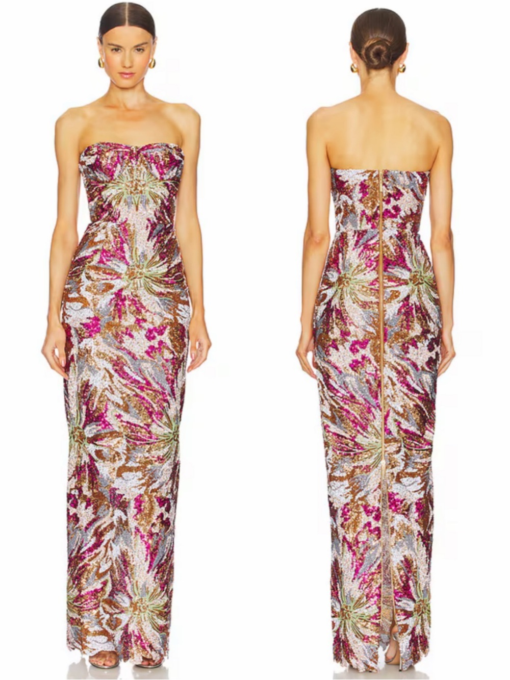 Bronx and Banco Strapless Dahlia Maxi Dress in Multi Sequin Gown NEW! With tags!